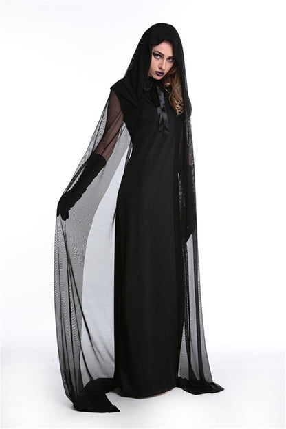 New Cosplay Halloween Women Death Hell Witch Devil Vampire Uniform Black Long Dress Party Cosplay Day Of The Dead Opera Costume