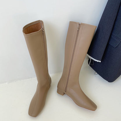 Knight Boots Shoes Flat-Heel Knee Zipper Winter Casual Women Long for Round-Toe
