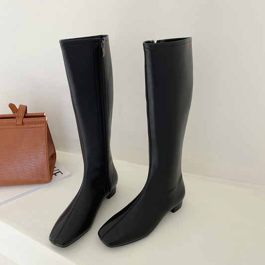 Knight Boots Shoes Flat-Heel Knee Zipper Winter Casual Women Long for Round-Toe