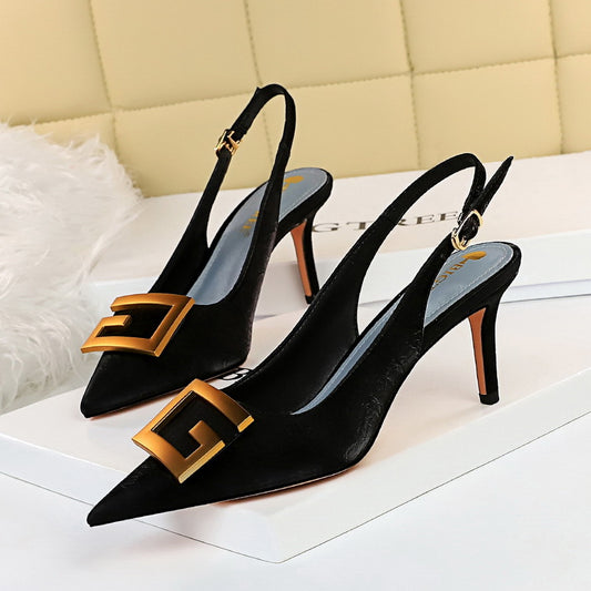 Hollow Back Strap Metal Square Buckle Shoes