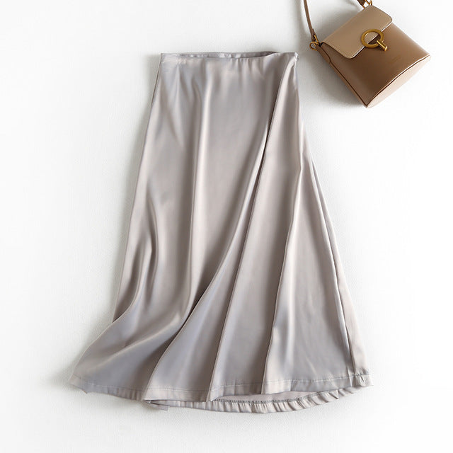 Golden Satin Skirt Long Shiny Silk