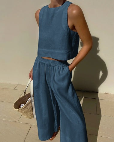 Sleeveless Shirt And Trousers Two-piece Set