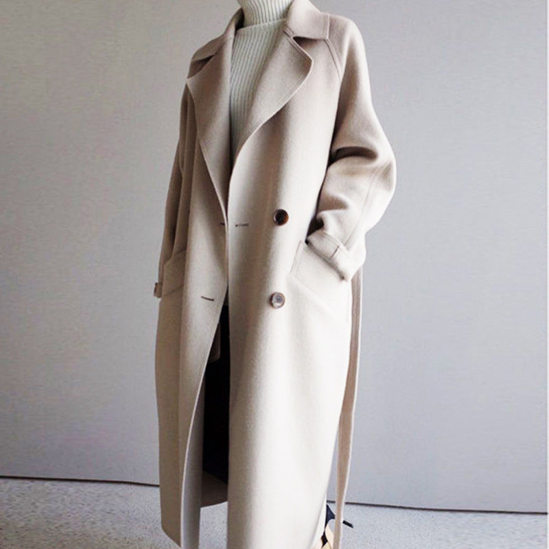 Ladies Mid-length Double-sided Woolen Coat With Waist