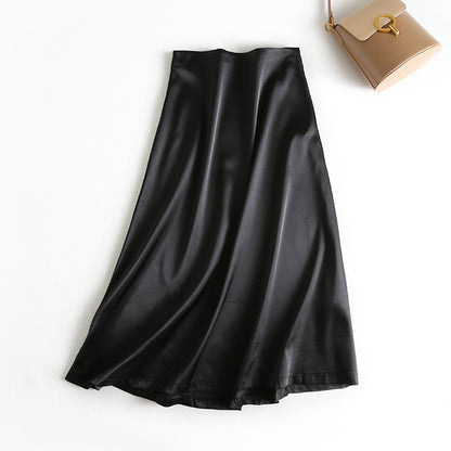 Golden Satin Skirt Long Shiny Silk
