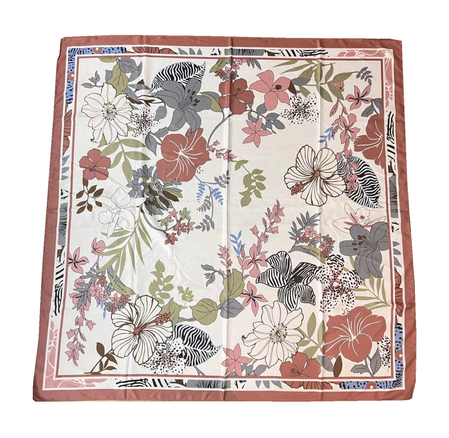 110cm Twill Floral Print Silk Scarf