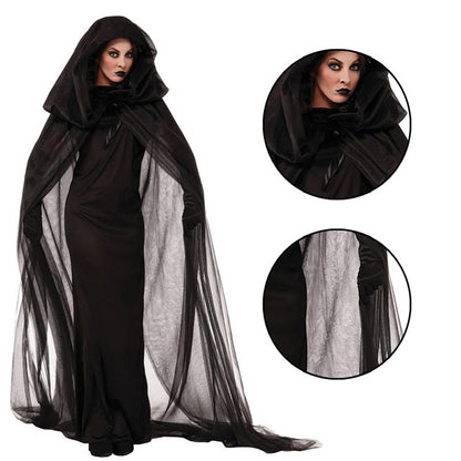 New Cosplay Halloween Women Death Hell Witch Devil Vampire Uniform Black Long Dress Party Cosplay Day Of The Dead Opera Costume
