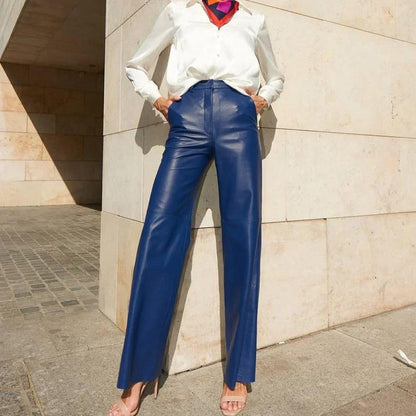 Women's Fashion Slim Fit Slimming PU Casual Straight Pants