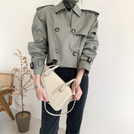 Double Breasted Loose All-match Long Sleeve Short Trench Coat