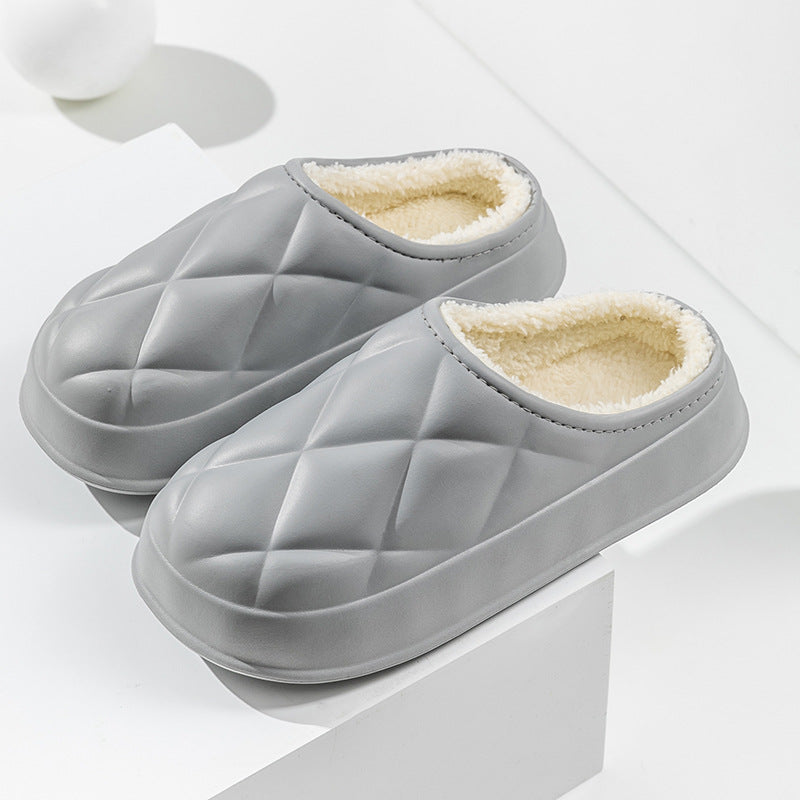 Winter Plush Slippers Women's Indoor Outdoor Fashion Rhombus Design Warm Plush Shoes House Confinement Shoes