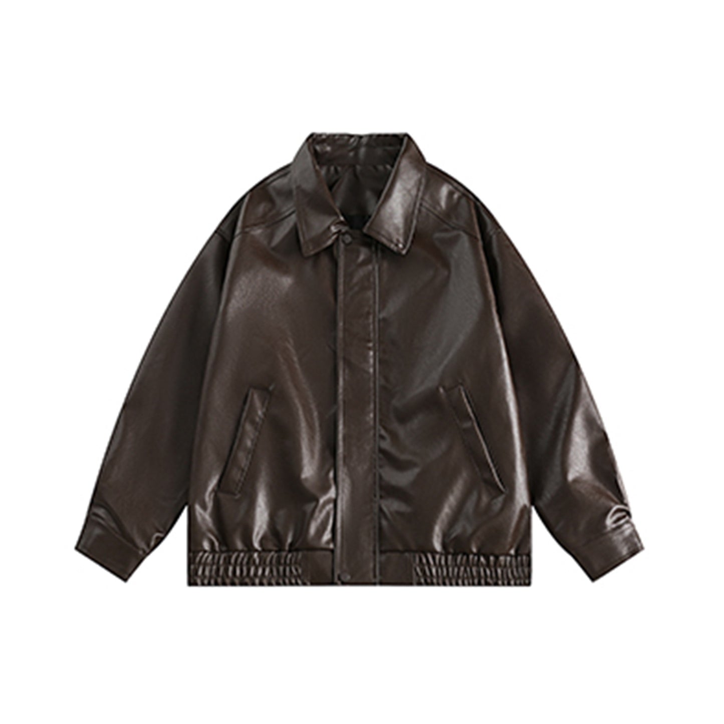 Drop Shoulder Lapel Leather Coat
