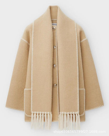 MALYS - Woolen Coat With Scarf Tassel