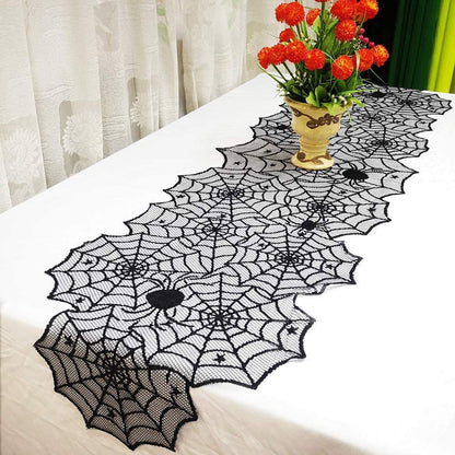 Halloween Table Cloth Black Lace Cover Table Runner Spiderweb Fireplace Scarf Table Decor Halloween Decorations For Home
