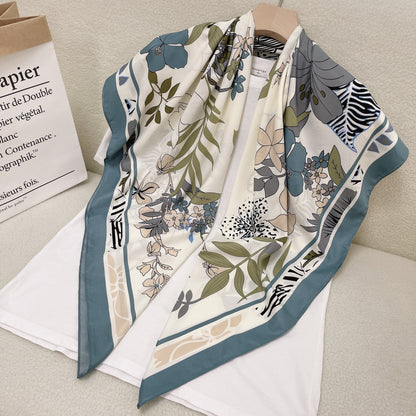 110cm Twill Floral Print Silk Scarf