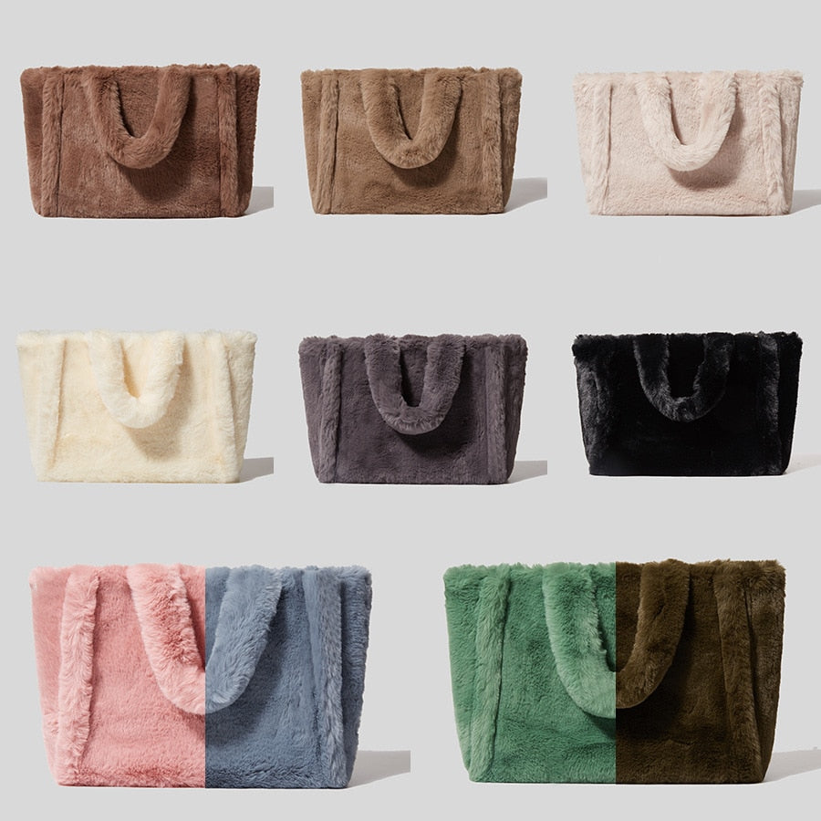 Luxury Faux Fur Women Handbags Designer Lady Hand Bags Fluffy Soft - Warm Winter Sac 2022