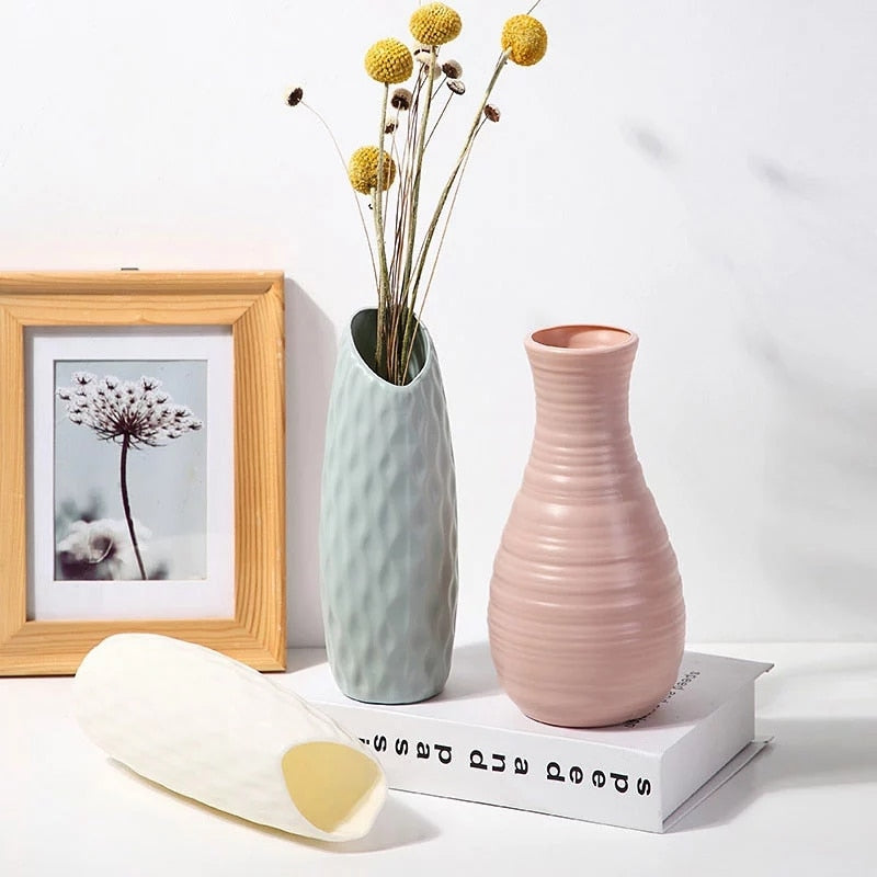 Plastic Vase For Home Decor Nordic Flower Pot Home Living Room Decoration Shatterproof Flower Vase Cachepot For Flowers Modern