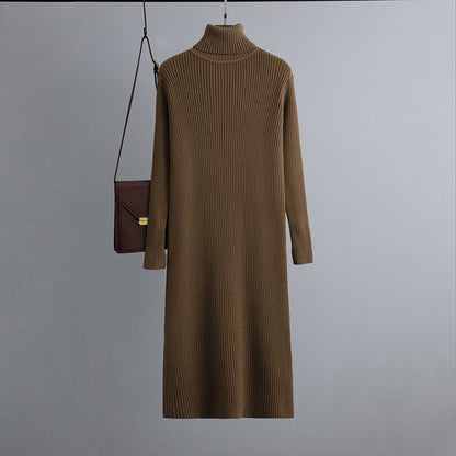 Knitted Bottoming Dress Fit Inner Wear Autumn Winter Turtleneck Mid Length Dinified Sweater Maxi Dress Knee