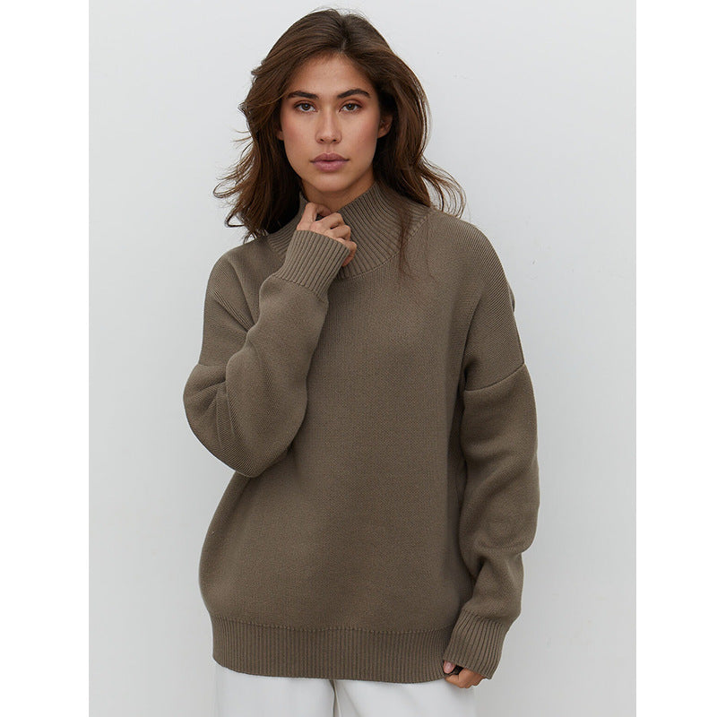 Women's Fashionable All-matching Loose Mock Neck Knitted Sweater