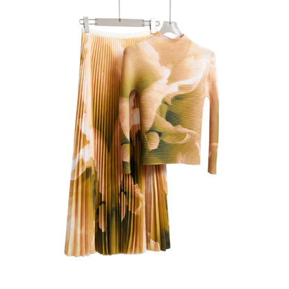 Gradient Rendering Long Sleeve T-shirt & skirt set