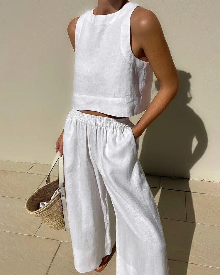 Sleeveless Shirt And Trousers Two-piece Set