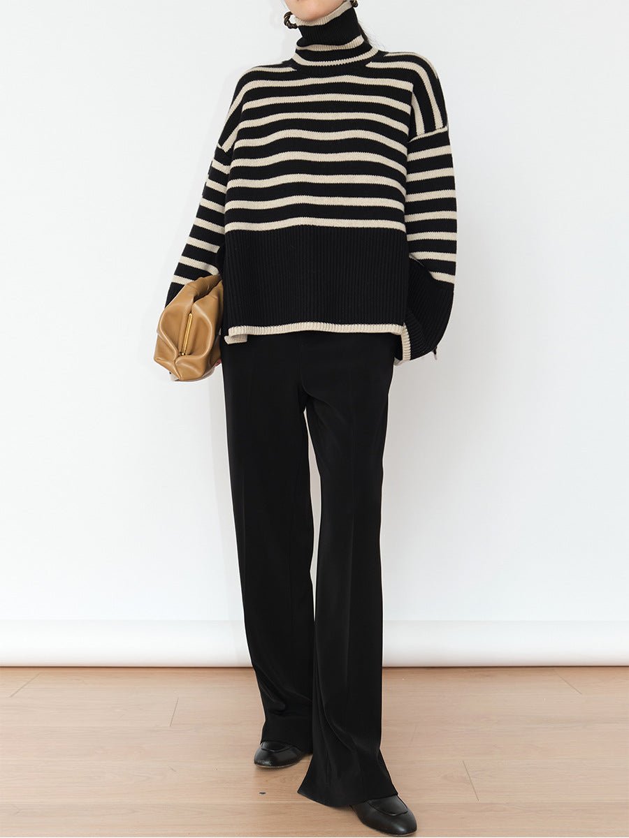 Women's Fashion Casual Loose Striped Turtleneck Sweater