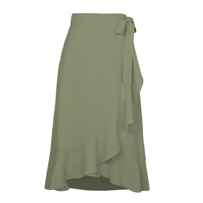 Self-Tie  Irregular Asymmetric Sheath Solid Skirt