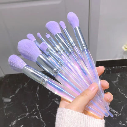 10Pcs Glitter Purple Makeup Brushes Set with Bag Professional Eye Shadow Powder Foundation Sculpting Highlighter Eyebrow Brushes