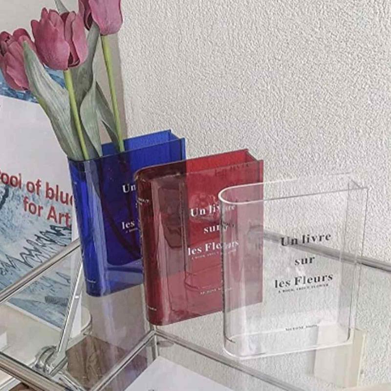 Clear Book Vase, Clear Book Flower Vase, Clear Book Vase for Flowers, Cute Bookshelf Decor for Floral Arrangement Home Decor