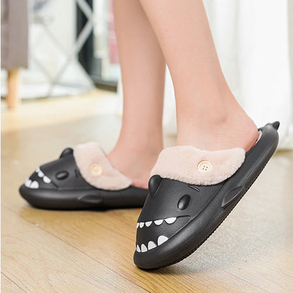 Winter Shark Shoes House Slippers With Button EVA Couple Slippers