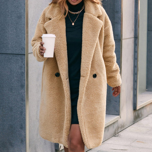 Loose Mid-length Plush Trench Coat