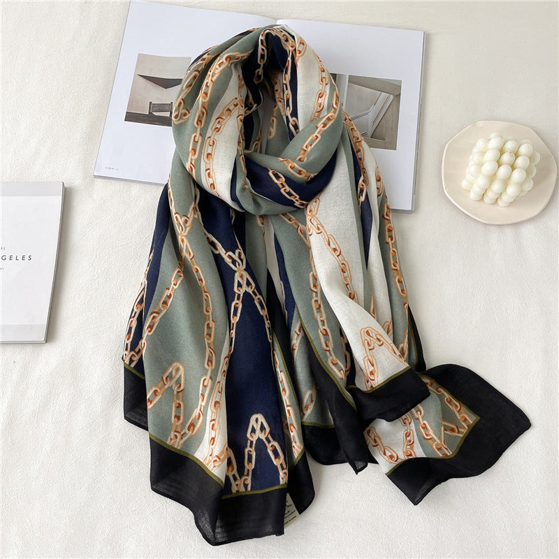 Striped Chain Scarf Autumn And Winter Long Large Size Simple Color Matching Shawl