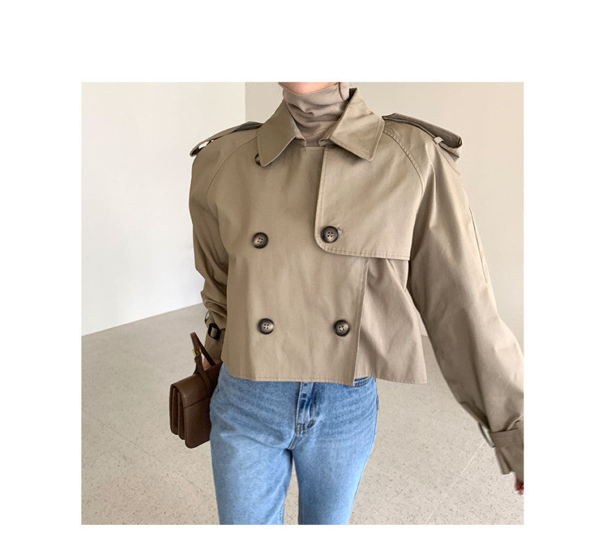 Double Breasted Loose All-match Long Sleeve Short Trench Coat