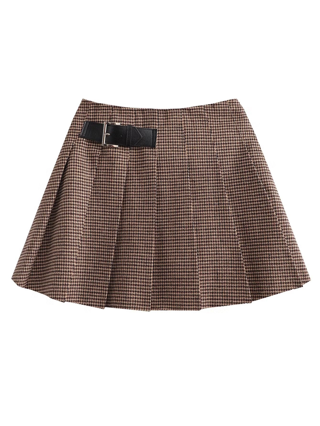 Coffee Plaid Pleated Skirt Early Autumn Plaid Skirt