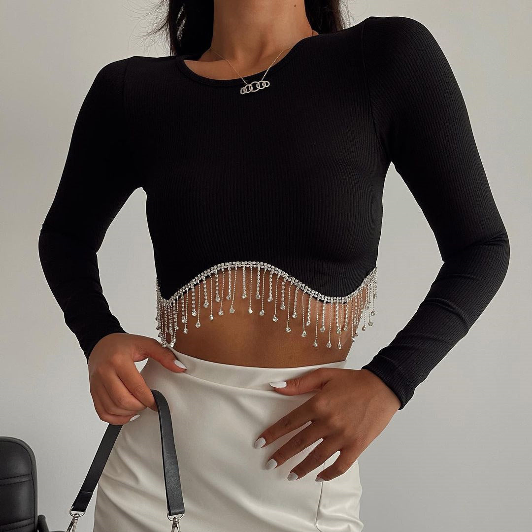 Round Neck Long Sleeve Slim Fit Cropped