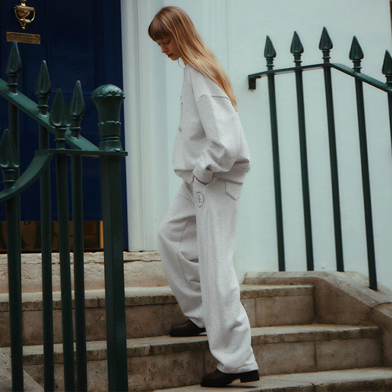 Cotton Round Neck Pullover & Straight Trousers Two Piece set